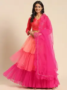Tikhi Imli Pink Embellished Ready to Wear Lehenga & Semi-Stitched Blouse With Dupatta