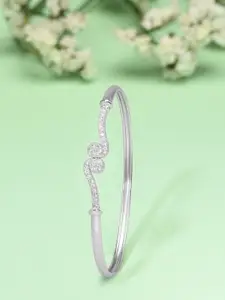 AMI Women Silver-Toned & White Brass Cubic Zirconia Silver-Plated Kada Bracelet