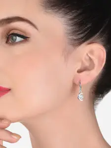 AMI Silver-Toned Cubic Zirconia Studded Drop Earrings