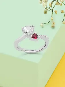 AMI Silver-Plated White & Pink CZ-Studded Adjustable Finger Ring