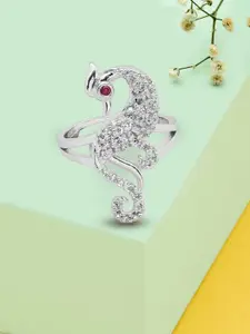 AMI Silver-Plated Pink CZ-Studded Adjustable Finger Ring