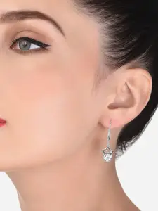 AMI Silver-Toned Cubic Zirconia Studded Drop Earrings