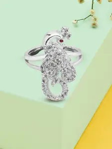 AMI Silver-Plated Red CZ-Studded Adjustable Finger Ring