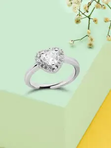 AMI Silver-Plated White CZ-Studded Adjustable Finger Ring