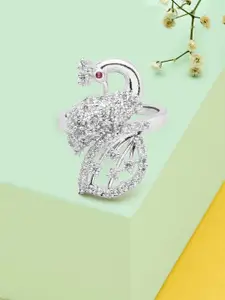 AMI Silver-Plated CZ-Studded Adjustable Finger Ring