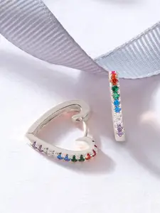 AMI Silver-Plated Red Heart Shaped Hoop Earrings