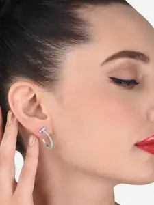 AMI Silver-Toned Cubic Zirconia Studded Half Hoop Earrings