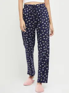 max Women Navy Blue Printed Pure Cotton Lounge Pants