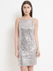 WESTCLO Silver Sequinned Embellished Sheath Dress