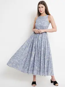 WESTCLO Blue & White Floral Maxi Dress