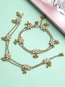 KARATCART Gold-Plated White Kundan Studded Anklet