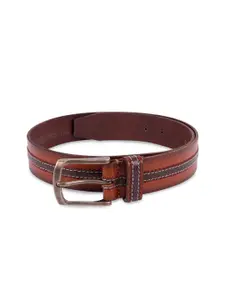 Belwaba Men Tan Striped Leather Formal Belt