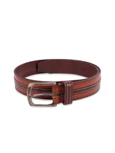 Belwaba Men Tan Striped Leather Formal Belt