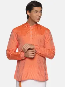 Sethukrishna Men Orange Woven Design Kurta