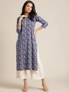 Varanga Women Blue & Grey Ethnic Motifs Printed Straight Kurta