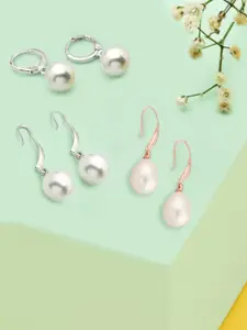Zaveri Pearls Silver-Toned Set of 3 Studs Earrings