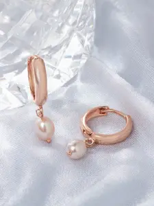 Zaveri Pearls Rose Gold-Plated & White Hoop Earrings