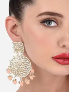 Zaveri Pearls Peach-Coloured Kundan Studded Chandbalis Earrings
