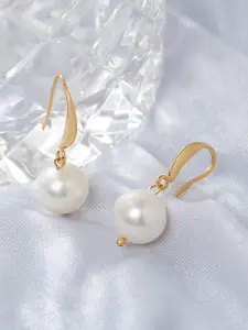 Zaveri Pearls Gold-Plated White Freshwater Natural Round Pearl Drop Earring