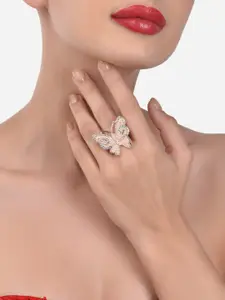 Zaveri Pearls Rose Gold-Plated Austrian Diamond-Studded Adjustable Butterfly Finger Ring