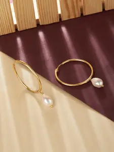 Zaveri Pearls Gold-Plated & White Hoop Earrings
