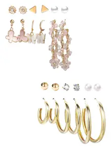 Vembley Gold Plated Combo of 12 Pair Hoop and Studs Earrings