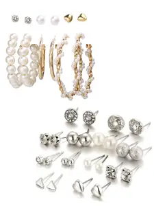 Vembley Set of 18 Gold-Toned Contemporary Studs Earrings