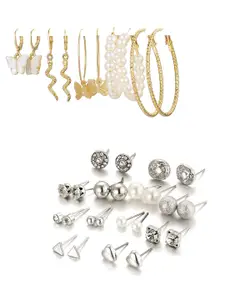 Vembley Set of 17 Gold-Plated & Silver-Toned Contemporary Earrings