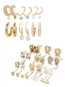 Vembley Gold-Plated Set Of 21 Contemporary Studs & Hoops Earrings