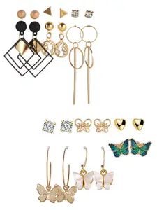 Vembley Women Gold-Toned Set of 12 Contemporary Studs Earrings