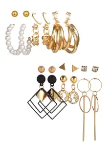 Vembley Gold-Toned Combo of 12  Contemporary Studs Earrings and Hoop Earrings