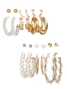 Vembley Women Gold-Toned Set of 12 Contemporary Studs Earrings