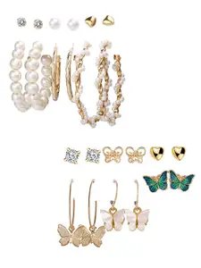 Vembley Gold Plated Set of 12 Studs Earrings