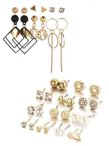 Vembley Set of 18 Gold-Toned Contemporary Studs Earrings