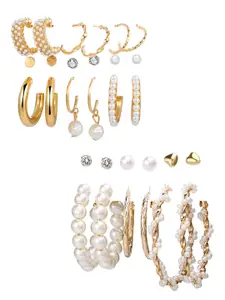 Vembley Set Of 9 Gold-Plated Contemporary Studs Earrings