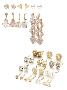 Vembley Women Gold-Toned Set of 18 Contemporary Studs Earrings