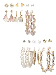 Vembley Women Gold-Toned Set of 12 Contemporary Studs Earrings