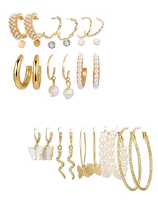 Vembley Gold Plated Combo of 14 Pair Hoop and Studs Earrings