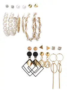 Vembley Women Gold-Toned Set of 12 Contemporary Studs Earrings