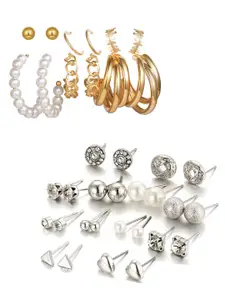 Vembley Gold-Toned & Silver-Toned Set of 18 Studs Earrings