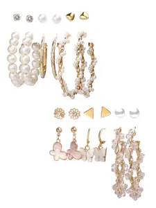Vembley Gold-Plated Set Of 12 Contemporary Studs & Hoops Earrings