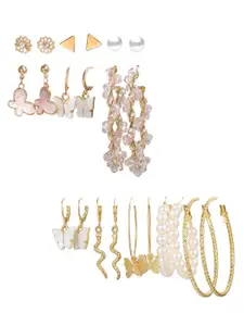 Vembley Women Set Of 11 Gold-Toned & Plated Pearl Earrings