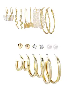 Vembley Set of 11 Gold-Toned Contemporary Studs Earrings