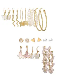 Vembley Set Of 11 Gold-Toned Contemporary Hoop & Stud Earrings