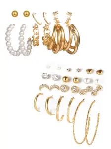 Vembley Set Of 18 Gold-Toned Contemporary Hoop & Stud Earrings