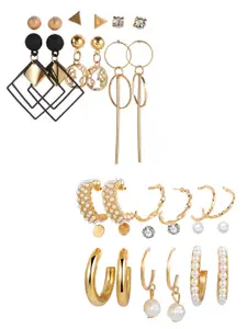 Vembley Gold-Plated 15 Pair Contemporary Stud & Hoop Earrings