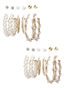 Vembley Gold-Plated Set Of 12 Contemporary Studs & Hoops Earrings
