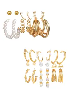 Vembley Gold-Toned Combo of 15 Pair Hoop and Studs Earrings