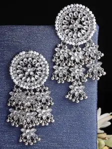 KARATCART Silver-Toned Floral Jhumkas Earrings