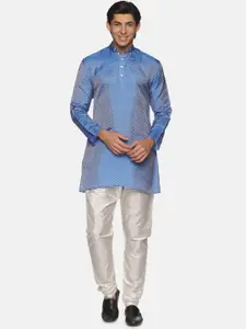 Sethukrishna Men Blue Printed Kurta with Pyjamas